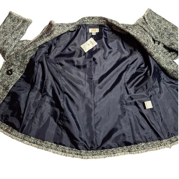 Vintage Talbots 14P Blue Tweed Blazer Fringe Hem Preppy Office Chic Lined Button - Picture 6 of 7